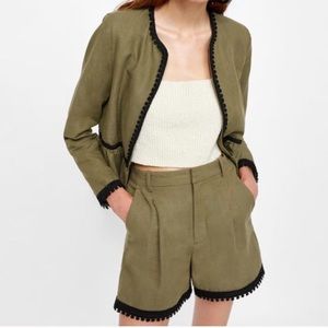 Linen Olive Peplum Jacket Blazer